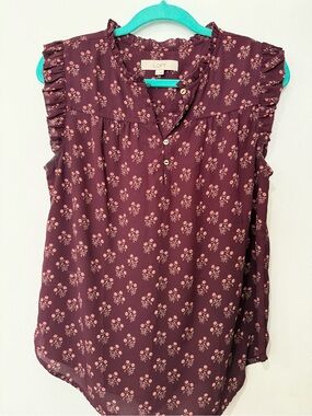LOFT Burgundy Floral Ruffle Sleeve Camisole